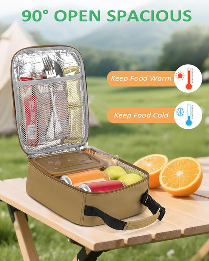 Lightweight Insulated Lunch Bag for Men Women & Kids - Portable Lunch Tote with Clip-On Handle for Work, School & Gym, 6 Can Capacity, Khaki