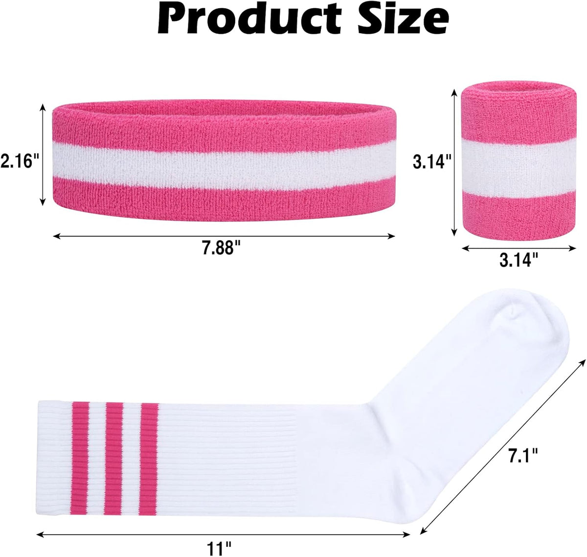 5 Pieces Sweatbands Striped Socks Set Sports Headband Wristbands High Tube Socks 80s Accessories Costumes