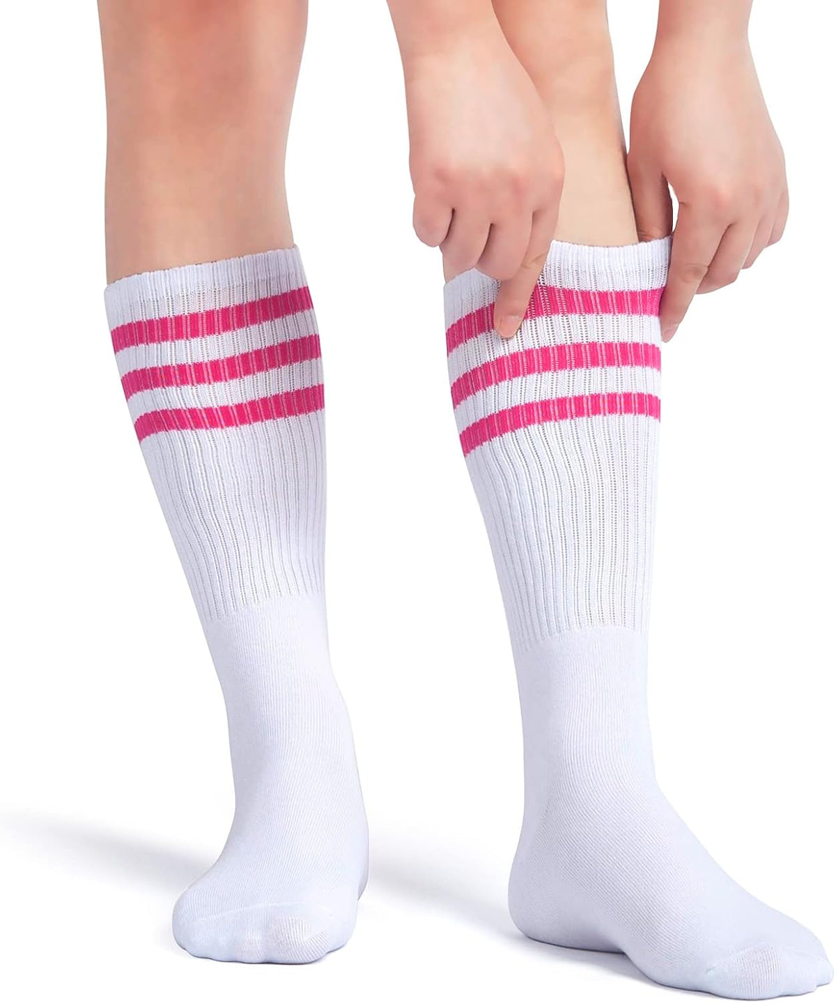 5 Pieces Sweatbands Striped Socks Set Sports Headband Wristbands High Tube Socks 80s Accessories Costumes
