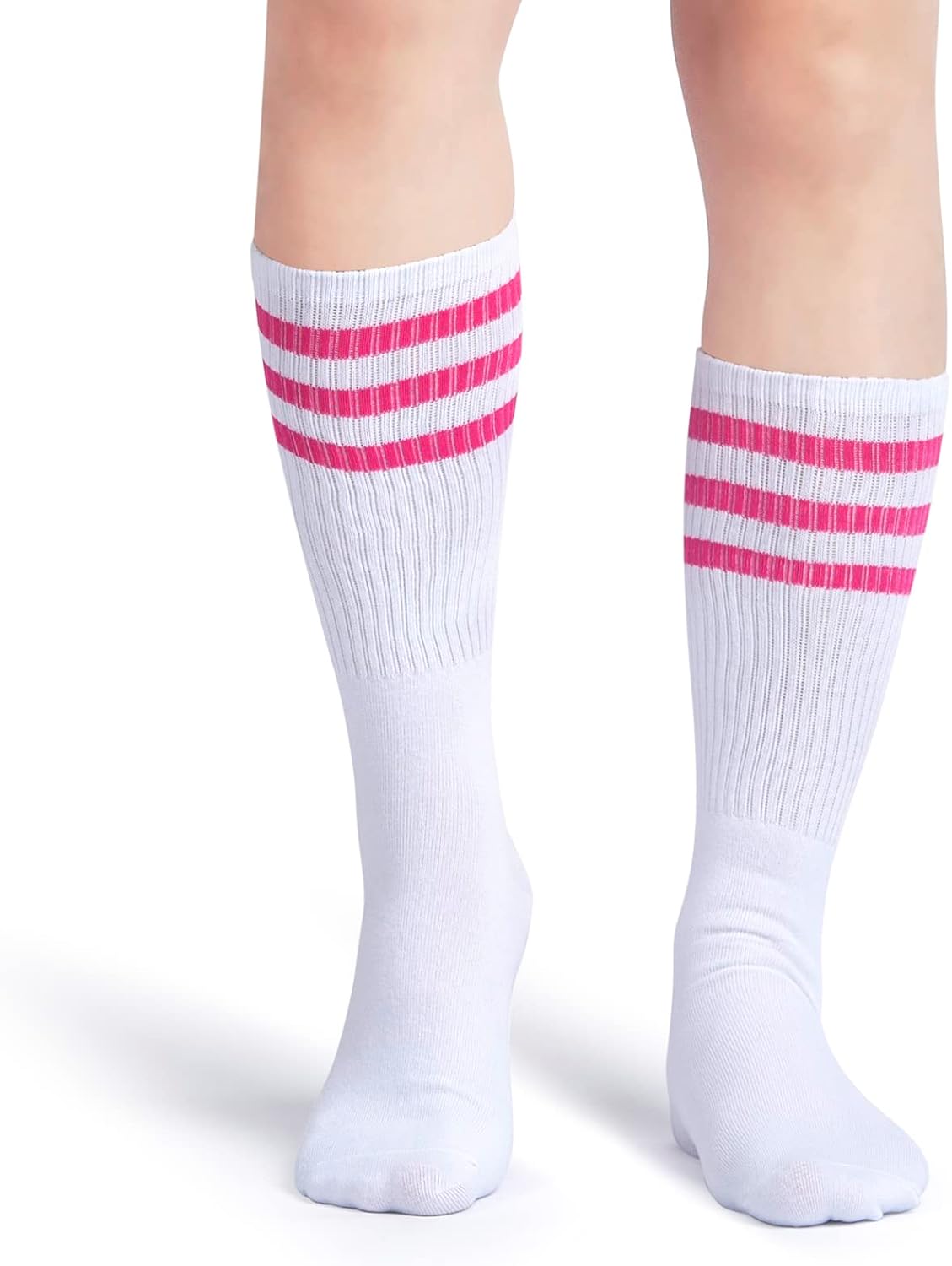 5 Pieces Sweatbands Striped Socks Set Sports Headband Wristbands High Tube Socks 80s Accessories Costumes