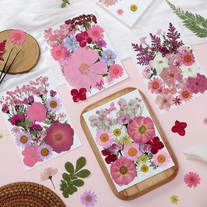85Pcs Pink Dried Flowers for Crafts, Natural Pressed Flowers for Crafts Real Dried Pressed Flowers Dry Leaves for Resin, DIY Art, Scrapbook, Nails Decor, Jewelry, Candle & Soap Making, with Tweezers