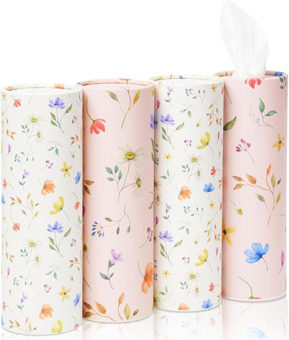 4 Pack Pink Wild Floral Car Tissue Holder with 3-Ply Facial Tissues