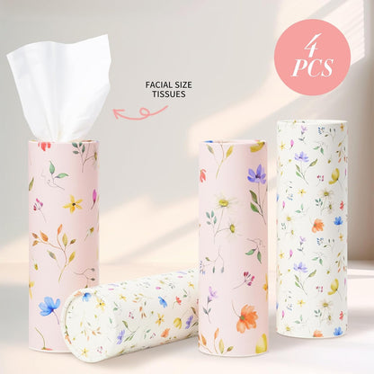 4 Pack Pink Wild Floral Car Tissue Holder with 3-Ply Facial Tissues