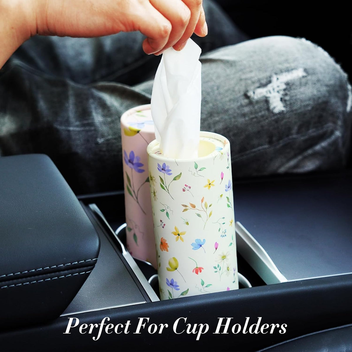 4 Pack Pink Wild Floral Car Tissue Holder with 3-Ply Facial Tissues