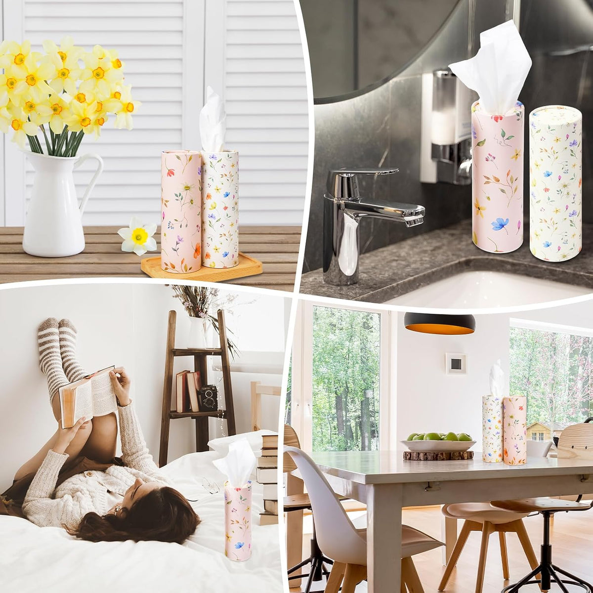 4 Pack Pink Wild Floral Car Tissue Holder with 3-Ply Facial Tissues