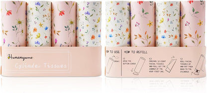 4 Pack Pink Wild Floral Car Tissue Holder with 3-Ply Facial Tissues