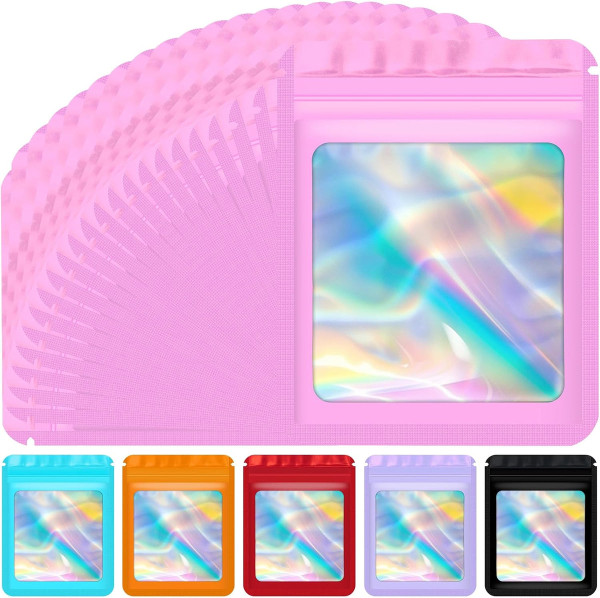 100 Pack Holographic Mylar Bags, Freshie Bags (3x3 Inch, Pink)