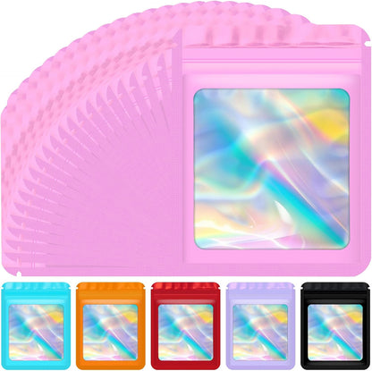100 Pack Holographic Mylar Bags, Freshie Bags (3x3 Inch, Pink)