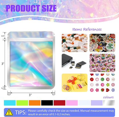 100 Pack Holographic Mylar Bags, Freshie Bags (3x3 Inch, Pink)