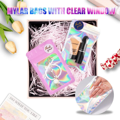 100 Pack Holographic Mylar Bags, Freshie Bags (3x3 Inch, Pink)