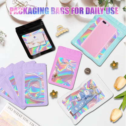 100 Pack Holographic Mylar Bags, Freshie Bags (3x3 Inch, Pink)