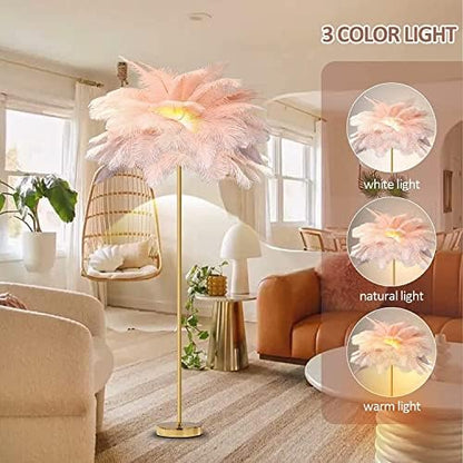 Dimmable Feather Floor Lamp - Elegant Modern Lighting for Bedroom & Living Room, Soft Glow Ambiance, Stylish Home Decor Accent, Perfect for Cozy Spaces