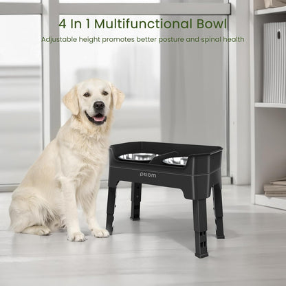 3-in-1 Elevated Dog Bowls Mess Proof Raised Slow Feeder Dog Bowls, 4 Height Adjustable Dog Bowl Stand Licking Plate with 2 56oz Stainless Steel Dog Food Bowls for Small Medium Large Dogs Pets