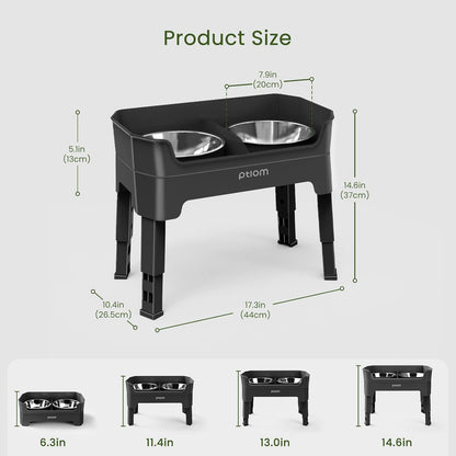 3-in-1 Elevated Dog Bowls Mess Proof Raised Slow Feeder Dog Bowls, 4 Height Adjustable Dog Bowl Stand Licking Plate with 2 56oz Stainless Steel Dog Food Bowls for Small Medium Large Dogs Pets