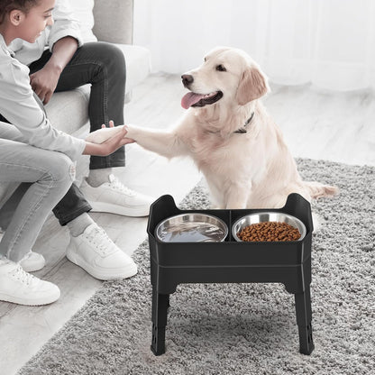 3-in-1 Elevated Dog Bowls Mess Proof Raised Slow Feeder Dog Bowls, 4 Height Adjustable Dog Bowl Stand Licking Plate with 2 56oz Stainless Steel Dog Food Bowls for Small Medium Large Dogs Pets