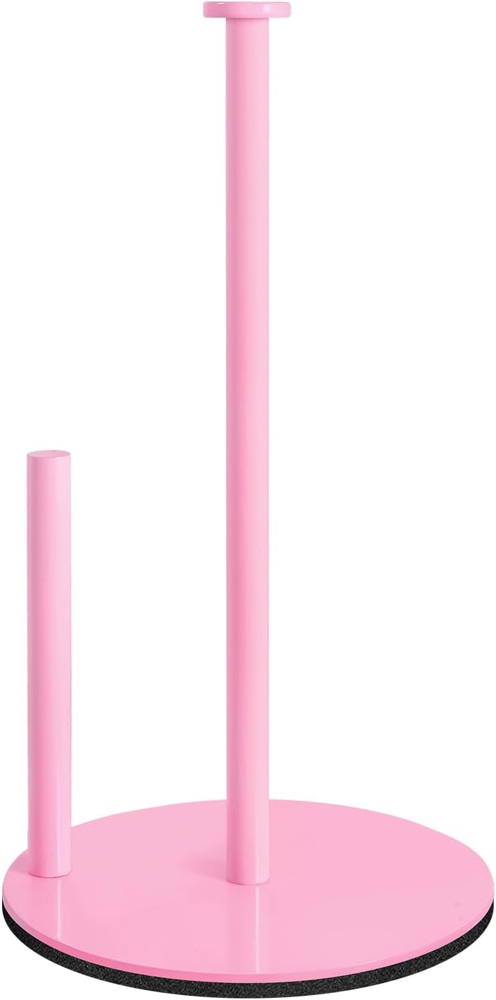 Pink Paper Towel Holder, Stainless Steel, with Anti Slip Weighted Base