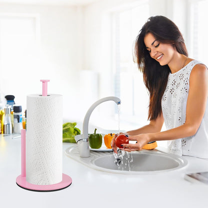 Pink Paper Towel Holder, Stainless Steel, with Anti Slip Weighted Base