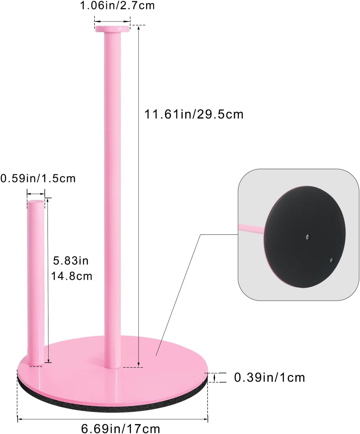 Pink Paper Towel Holder, Stainless Steel, with Anti Slip Weighted Base