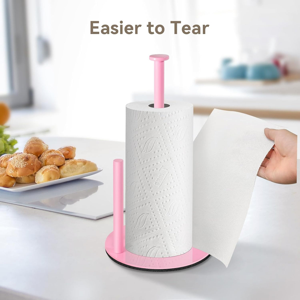 Pink Paper Towel Holder, Stainless Steel, with Anti Slip Weighted Base