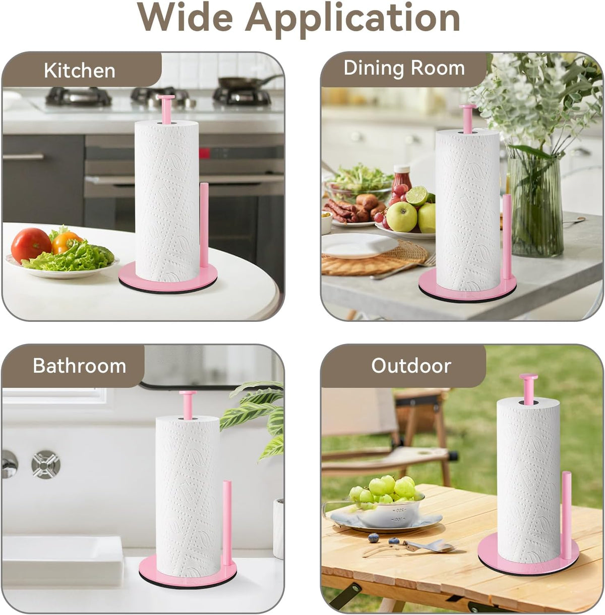 Pink Paper Towel Holder, Stainless Steel, with Anti Slip Weighted Base