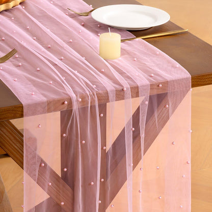 Pearl Pink Table Runner Fall Tulle Gauze Boho Cheesecloth 10FT