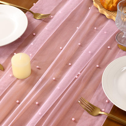 Pearl Pink Table Runner Fall Tulle Gauze Boho Cheesecloth 10FT
