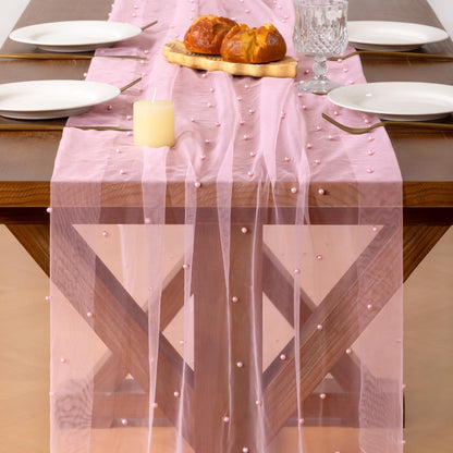 Pearl Pink Table Runner Fall Tulle Gauze Boho Cheesecloth 10FT