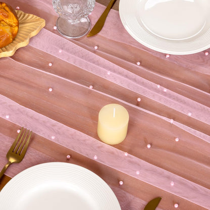 Pearl Pink Table Runner Fall Tulle Gauze Boho Cheesecloth 10FT