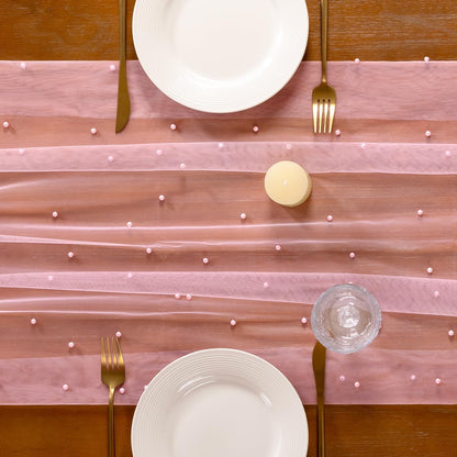 Pearl Pink Table Runner Fall Tulle Gauze Boho Cheesecloth 10FT