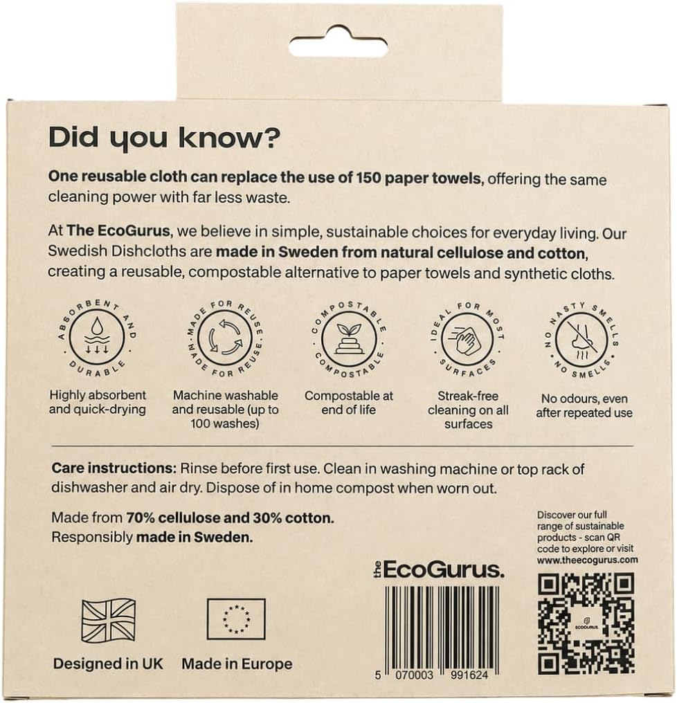 10 Pack Premium Odour-Resistant Reusable Cleaning Cloths | Original Swedish Dishcloth | Made in Sweden | Absorbs 20x Its Weight | Replaces 150 Paper Towels | Biodegradable Cellulose Cloth | Pink