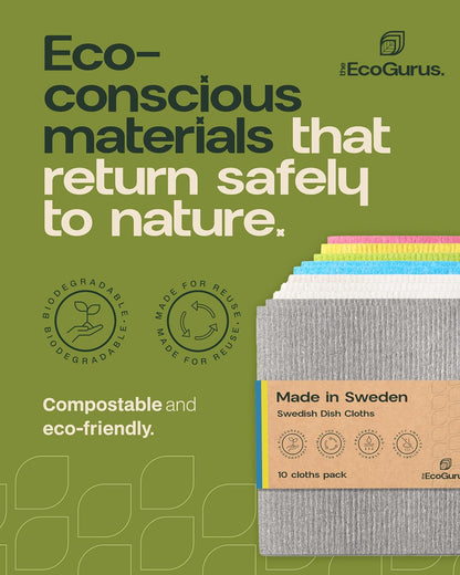 10 Pack Premium Odour-Resistant Reusable Cleaning Cloths | Original Swedish Dishcloth | Made in Sweden | Absorbs 20x Its Weight | Replaces 150 Paper Towels | Biodegradable Cellulose Cloth | Pink