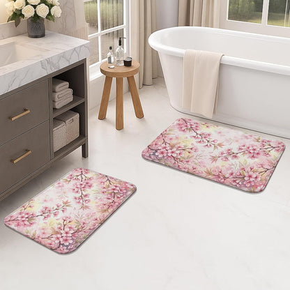 Floral Blossom Quick Dry Bath Mat, Elegant Peach Cherries Blossom Decorative Non Slip Shower Mat, Spring Washable Bath Rugs for Bathroom Toilet Restroom 20x32 Inch