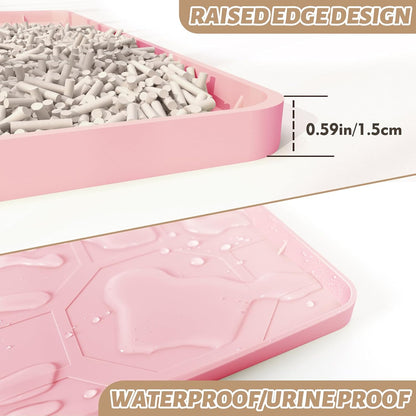 Silicone Cat Litter Mat, 34“ x 22” Waterproof Cat Litter Mats for Floors, Raised Edges Prevent Leaks and Make Cleaning Easy (Pink)