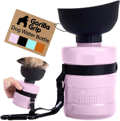 Portable Dog Water Bottle, Food Grade Silicone, 16oz Pink