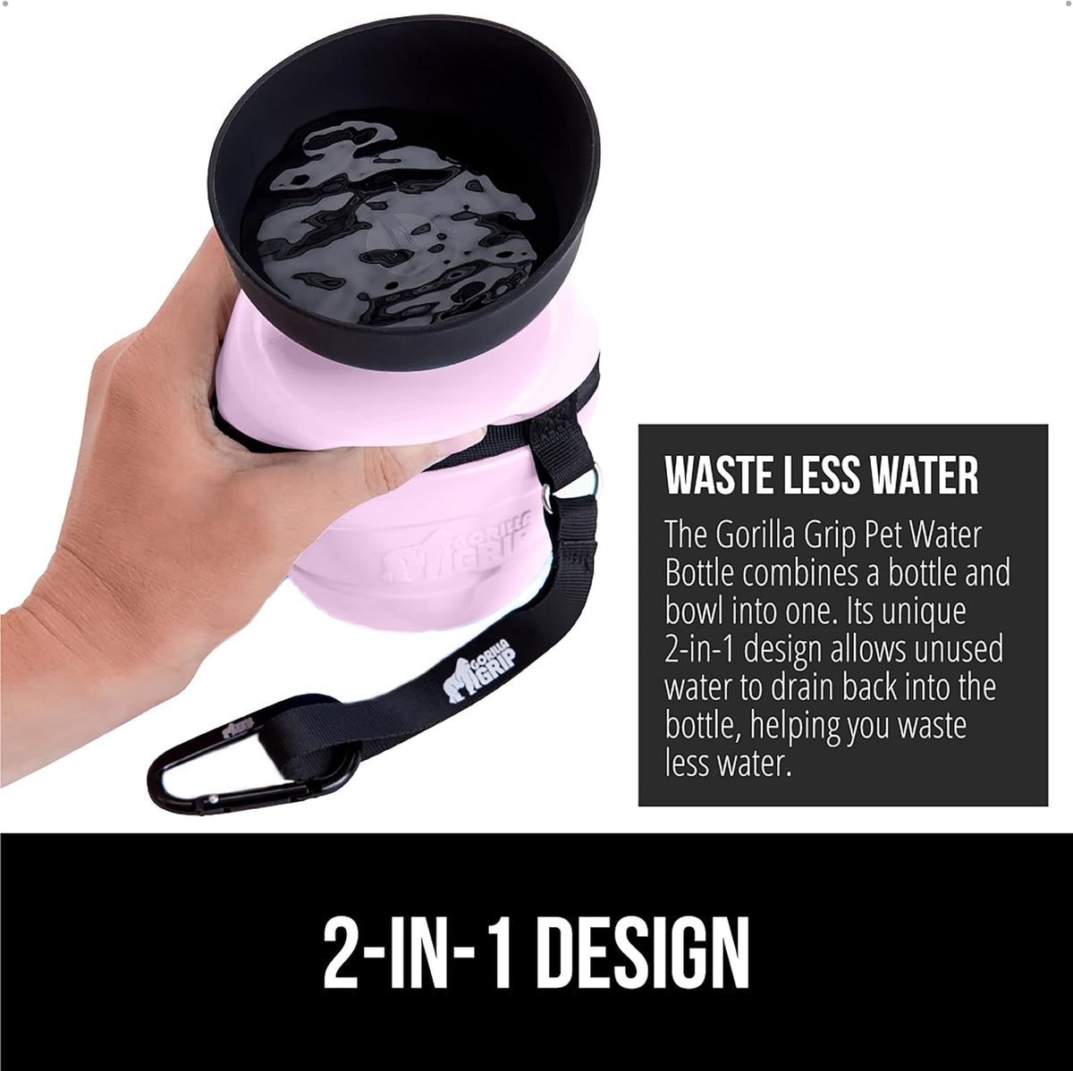 Portable Dog Water Bottle, Food Grade Silicone, 16oz Pink