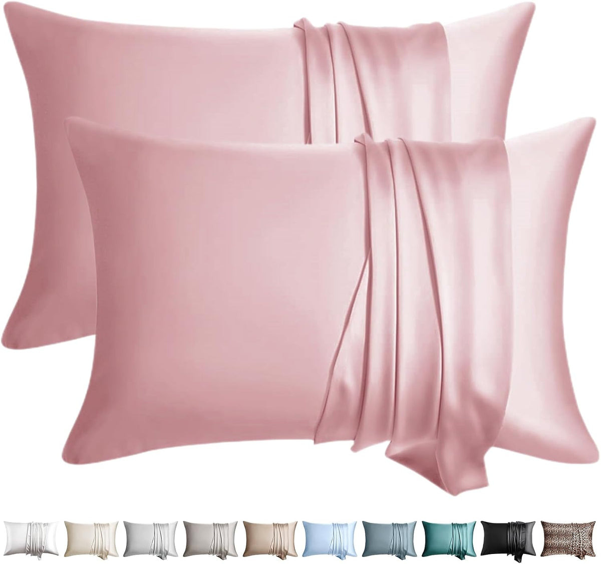 100% Silk Pillow Cases 2 Pack Standard Size Mulberry Silk Pillowcase for Hair and Skin Set of 2 Highest Grade 6A Silk Soft Breathable Cooling with Hidden Zipper, Pink
