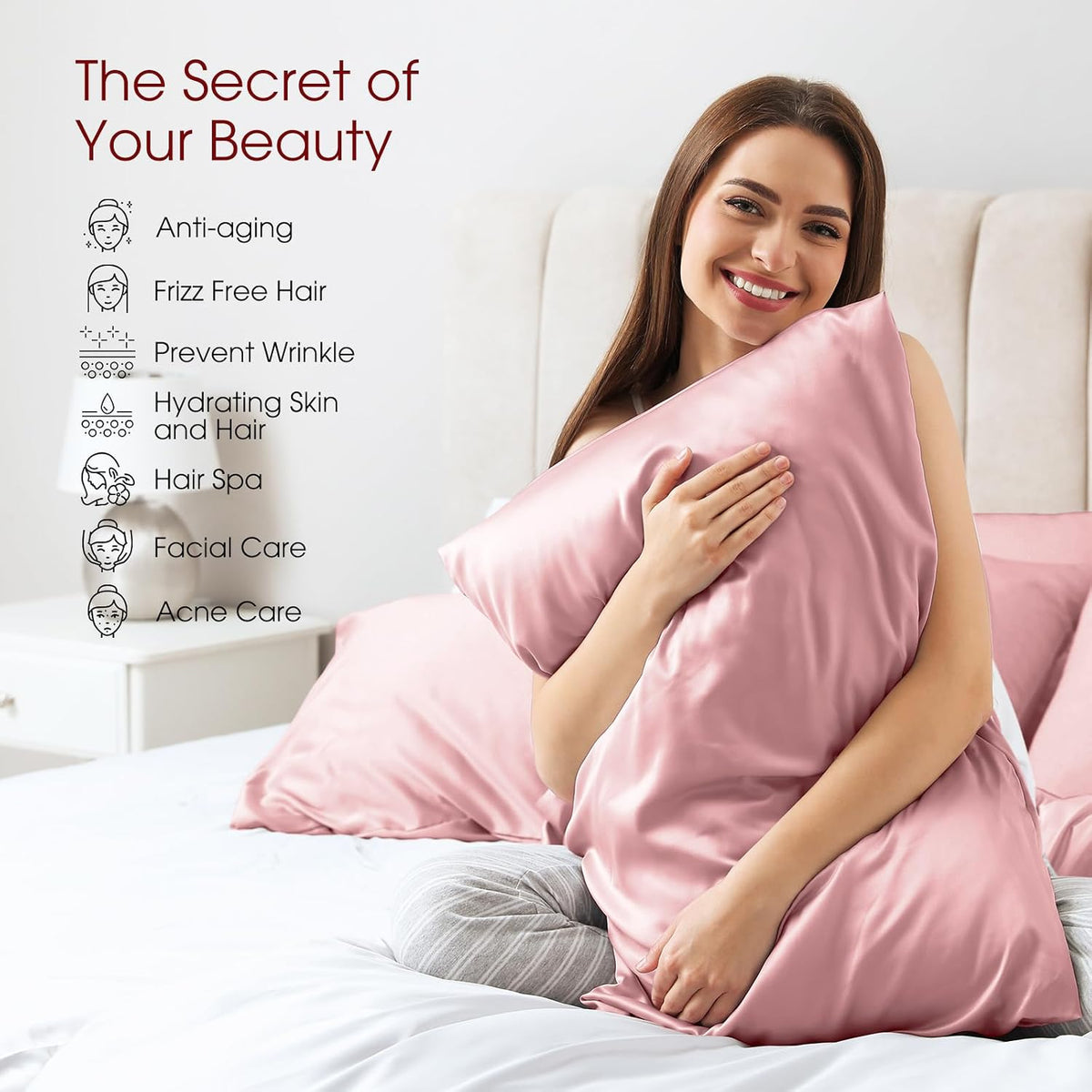 100% Silk Pillow Cases 2 Pack Standard Size Mulberry Silk Pillowcase for Hair and Skin Set of 2 Highest Grade 6A Silk Soft Breathable Cooling with Hidden Zipper, Pink