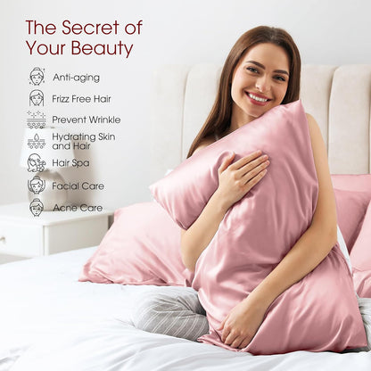 100% Silk Pillow Cases 2 Pack Standard Size Mulberry Silk Pillowcase for Hair and Skin Set of 2 Highest Grade 6A Silk Soft Breathable Cooling with Hidden Zipper, Pink