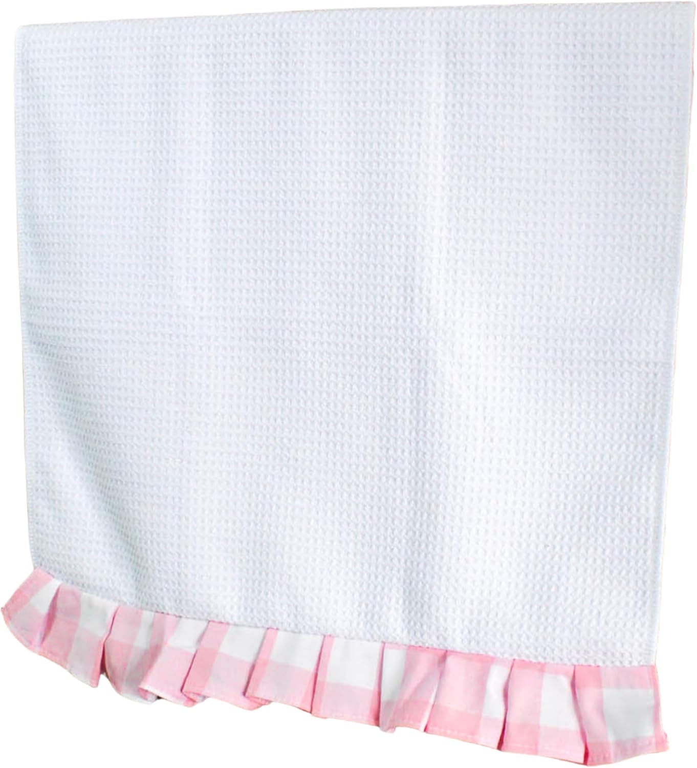 Pink Ruffle Kitchen Towel | Pastel Buffalo Plaid Hand Towels | Ruffled Large Fingertip Wash Cloth Bathroom | Farmhouse Home Decor Drying Dishclothes (Light Pink on White)