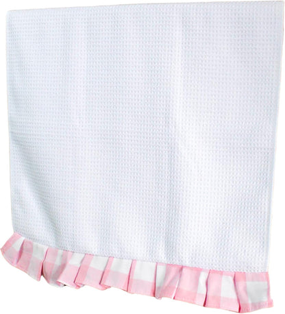 Pink Ruffle Kitchen Towel | Pastel Buffalo Plaid Hand Towels | Ruffled Large Fingertip Wash Cloth Bathroom | Farmhouse Home Decor Drying Dishclothes (Light Pink on White)