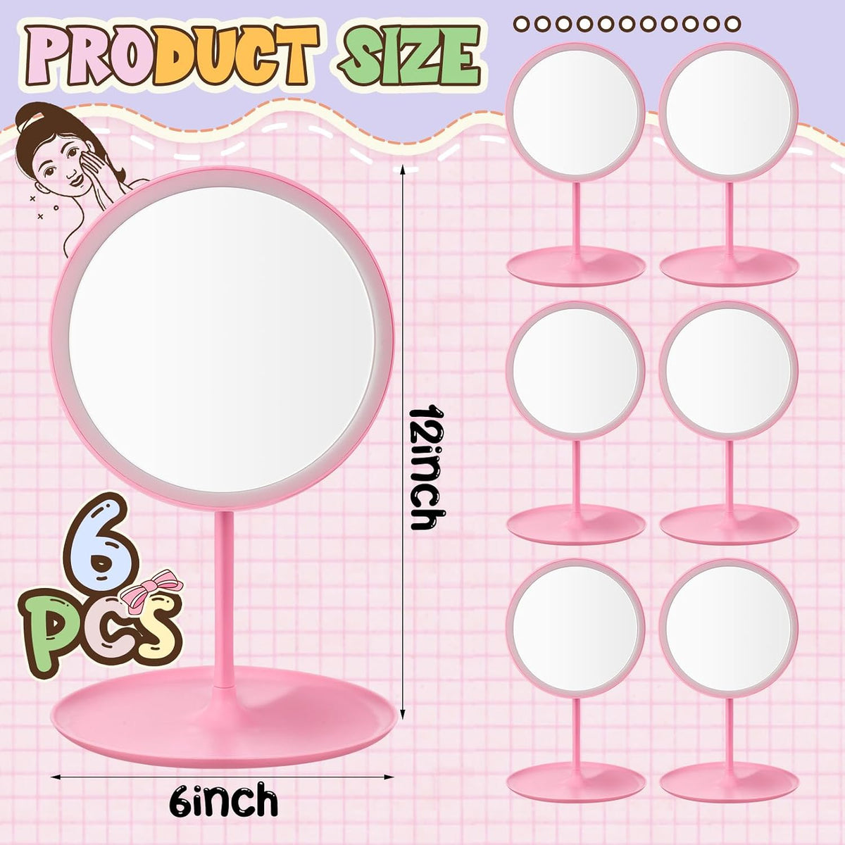6 Pcs Spa Party Mirrors Gifts Bulk Sleepover Party Favors,Pink
