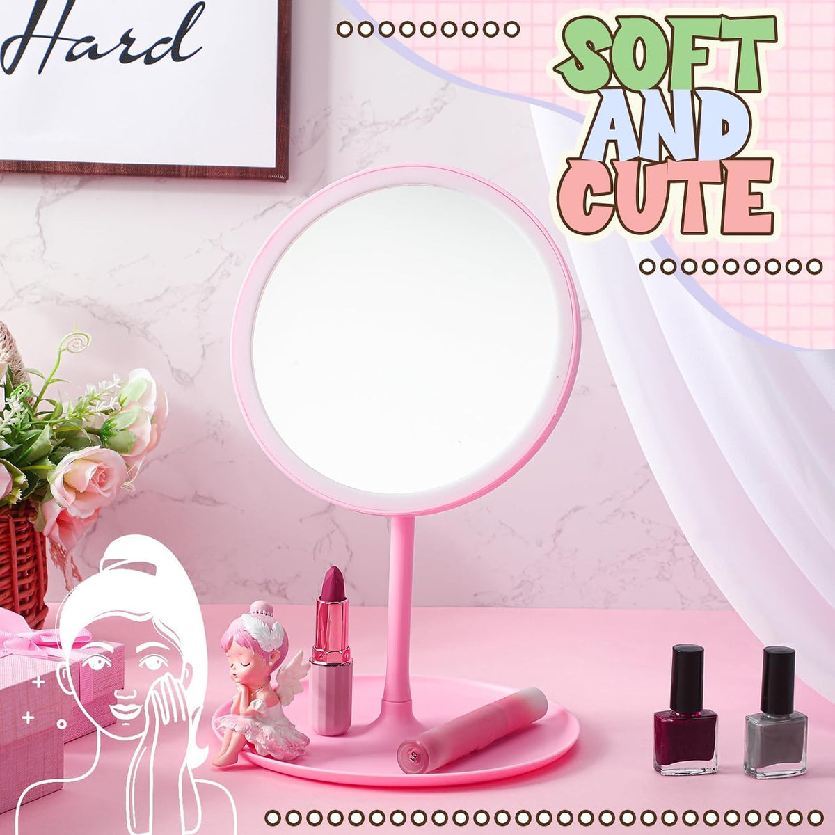 6 Pcs Spa Party Mirrors Gifts Bulk Sleepover Party Favors,Pink
