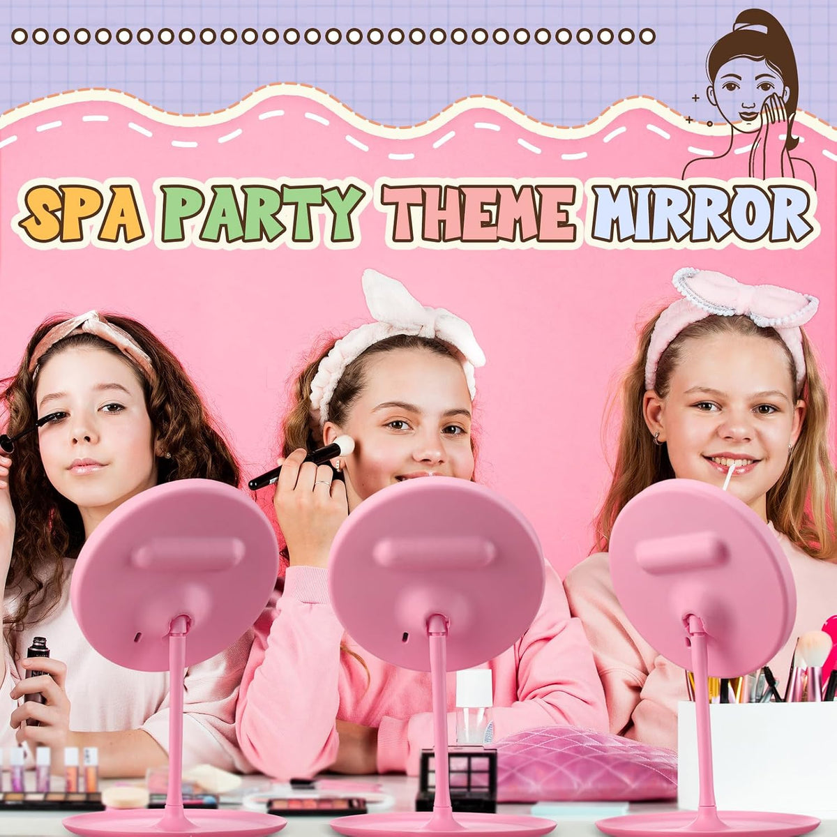 6 Pcs Spa Party Mirrors Gifts Bulk Sleepover Party Favors,Pink