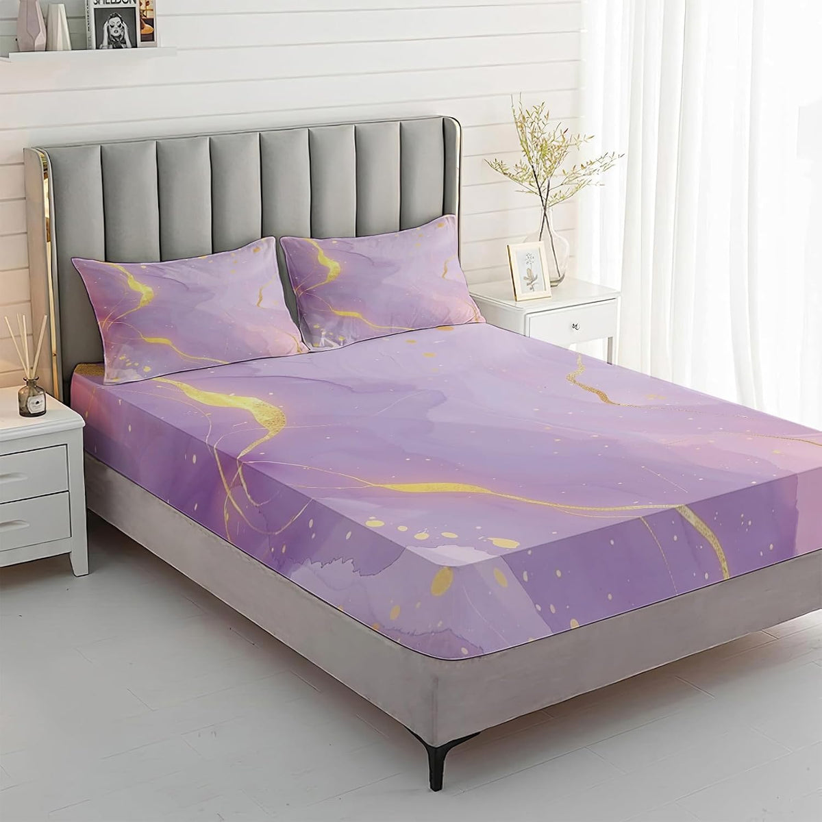Marble Sheets Full Sheet Set, Pink Gold Bed Sheets, Abstract Marble Bedding Bedroom Decor, Soft Microfiber Deep Pocket Fitted Sheet & Flat Sheet & 2 Pillowcases