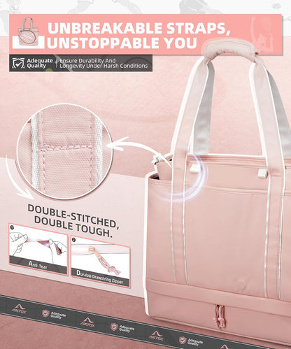 Tennis Tote Bag for Women, 2-in-1 Pink Tennis Bags 3 Rackets, Large Tennis Racket Bag with Shoe Compartment, Water Bottle Holder, Sports Handbag for Pickleball Padel, Badminton, Squash Racquet
