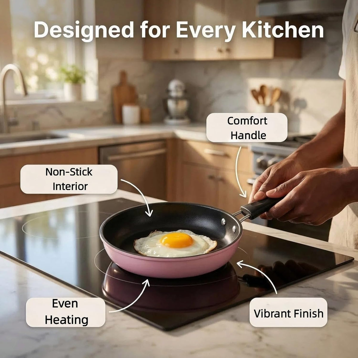 4.7 Inch Egg Frying Pan - Mini Nonstick Skillet for Single Eggs,Pancakes & Appetizers,Heat Resistant Handle, Induction Compatible Small Pan for Gas & Electric Stovetops-(Pink)