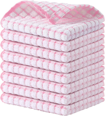 Cotton 8 Pack Terry Kitchen Dish Cloths, Pink