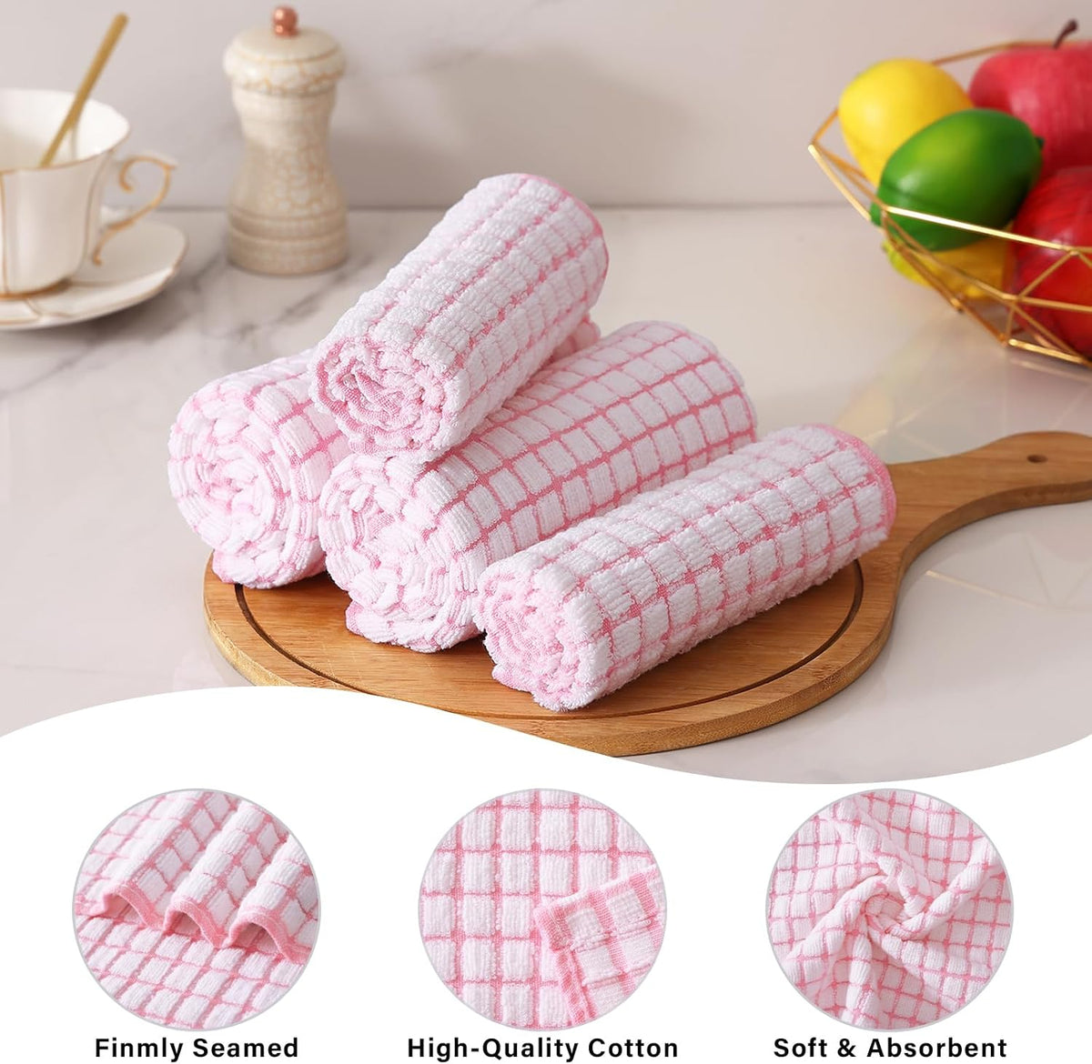 Cotton 8 Pack Terry Kitchen Dish Cloths, Pink
