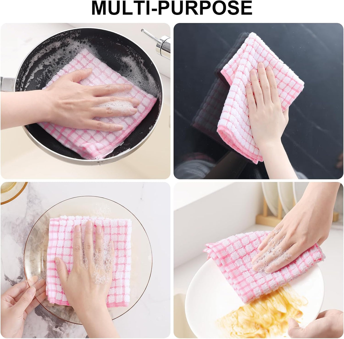 Cotton 8 Pack Terry Kitchen Dish Cloths, Pink