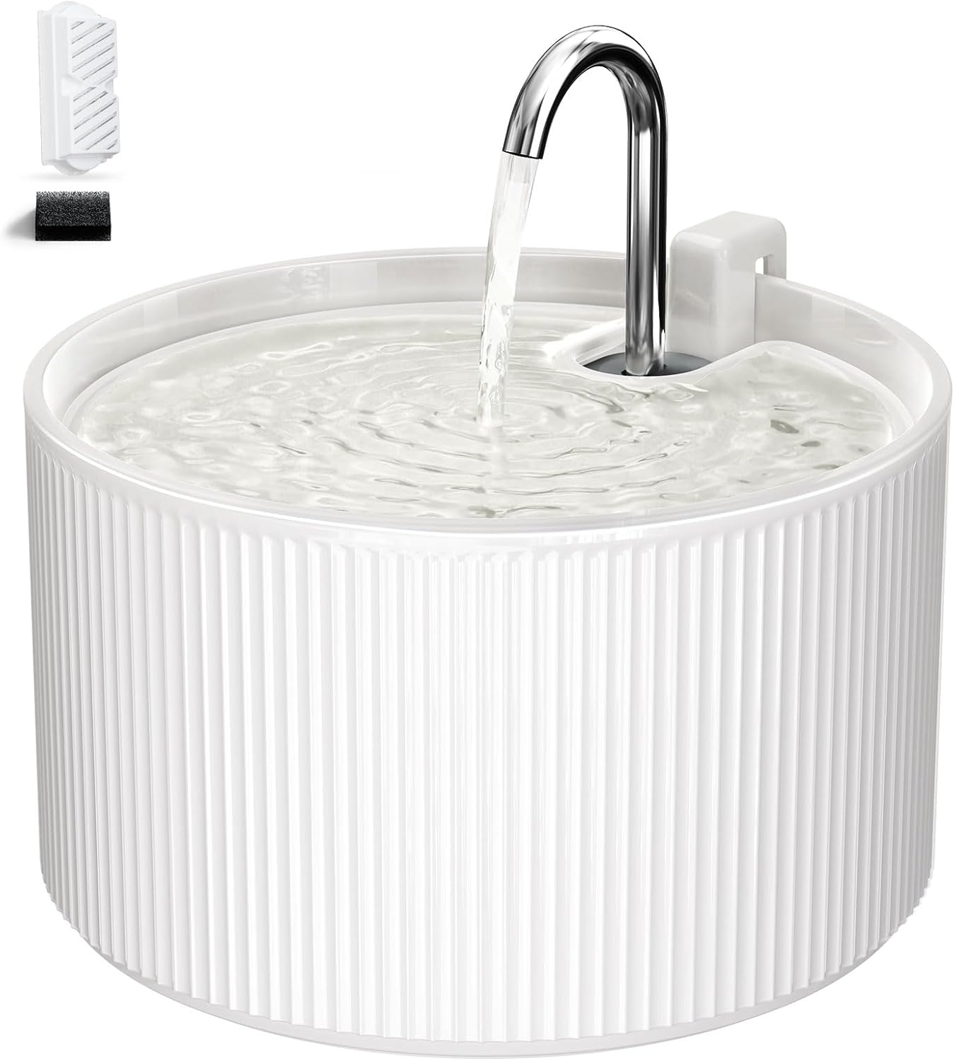 Voluas 2.2L Ceramic Cat Water Fountain with 1 Filter Automatic Pet Fountain | 74oz capacity, ceramic bowl, 4-layer filtration, ultra-quiet pump, faucet and bubbling modes, easy to clean, dishwasher-safe